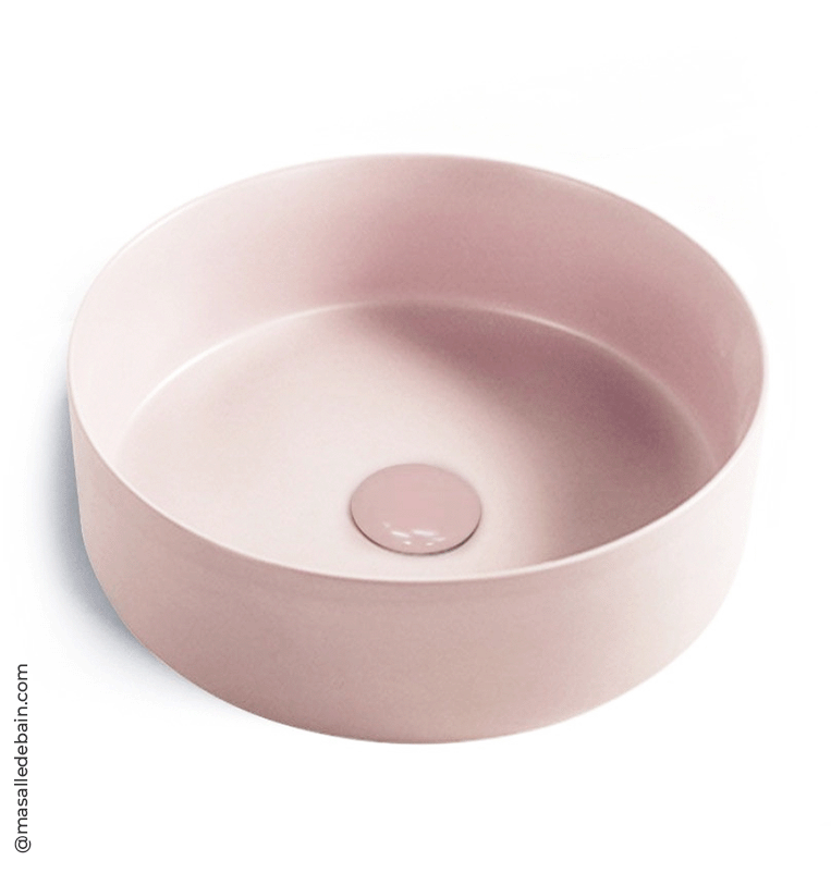 Vasque à poser ronde en céramique rose mat – salledebain.com