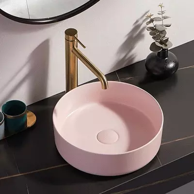 Vasque à poser ronde en céramique rose mat